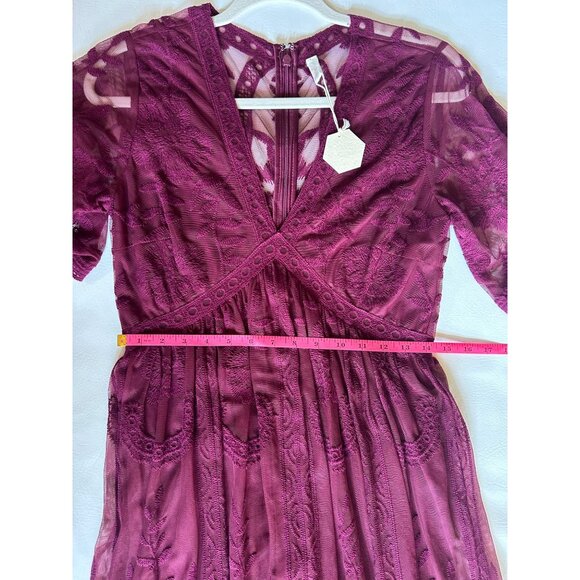 PinkBlush Maternity Size S Embroidered Lace Maxi Dress Short Sleeves Wine - Picture 9 of 11